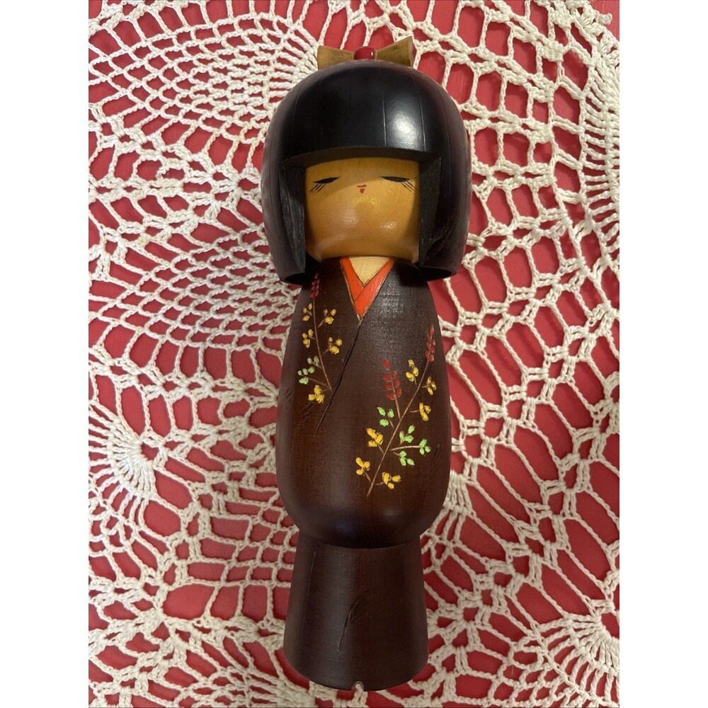 Kokeshi Doll by Sadao Kishi 8" tall stamped on bottom Geisha Bow